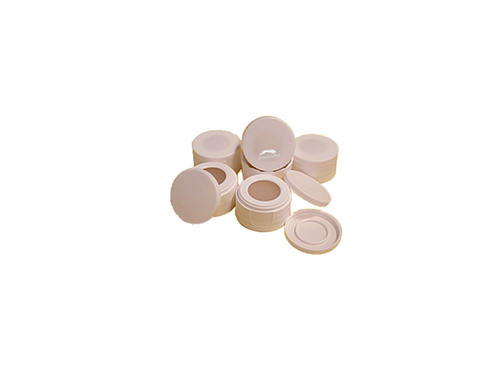 Picture of 24-414 POSI-Clean Screw Caps with Bonded PTFE/Silicone Septa and flip-off cover, (Shore A 45)